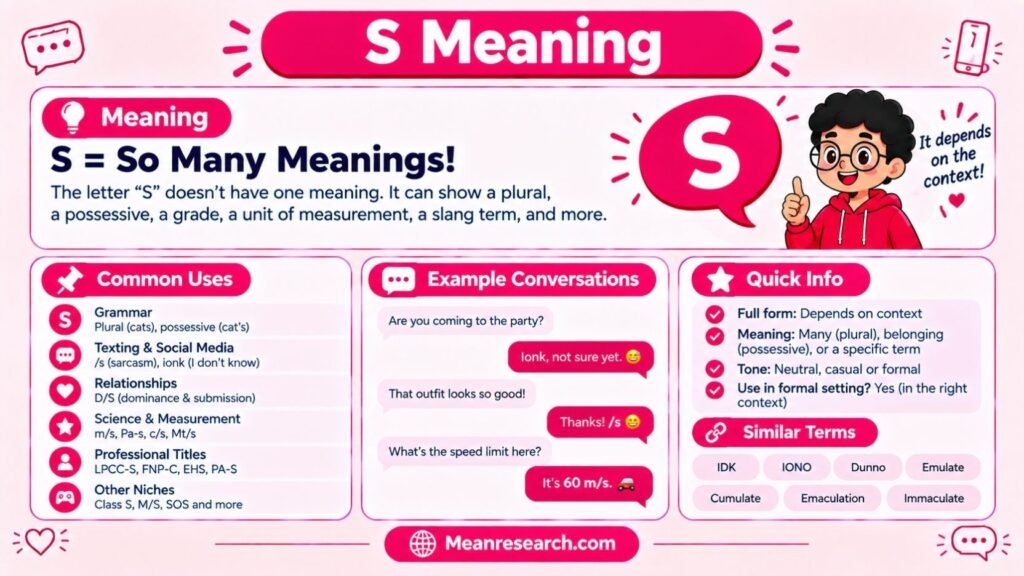 S Meaning: What the Letter "S" Stands For In Grammar, Texting, Science And More